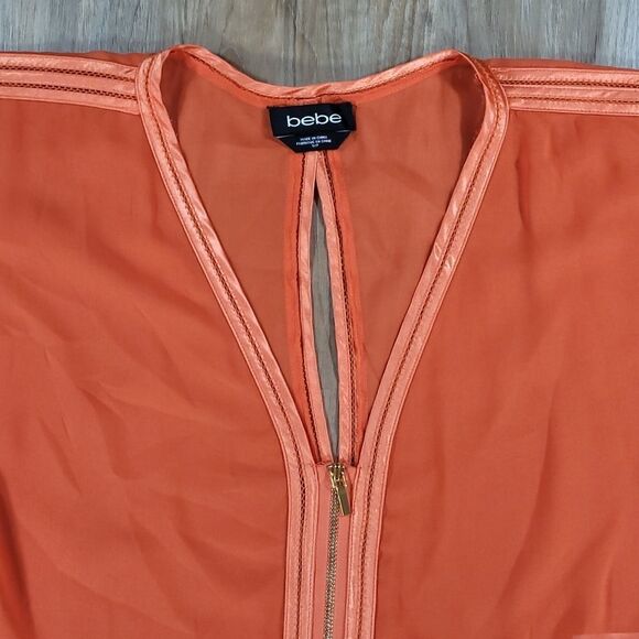 💚Bebe Orange Sheer Zippered Batwing Blouse Small - Picture 3 of 10